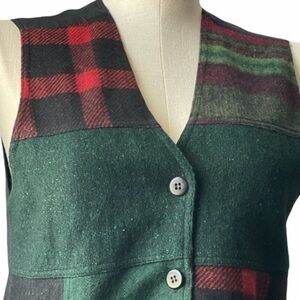 inStyle Vest Casual wool blend Red Green New York Rayon Holiday patchwork Vest L